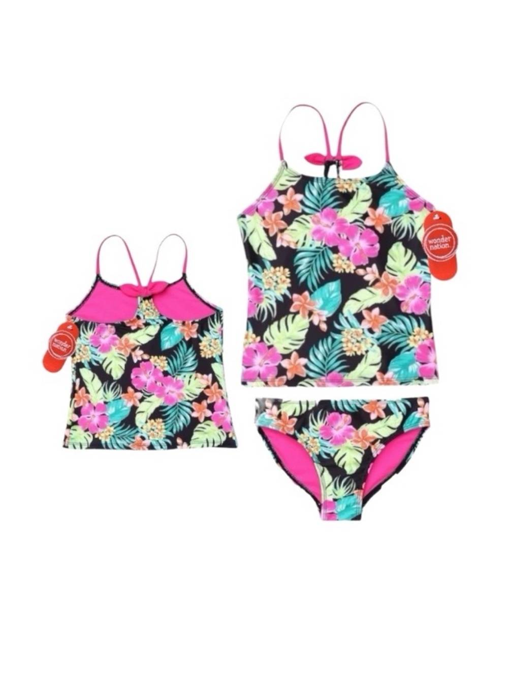 Wonder Nation Halter Tankini Bikini Set with Tropical Flair